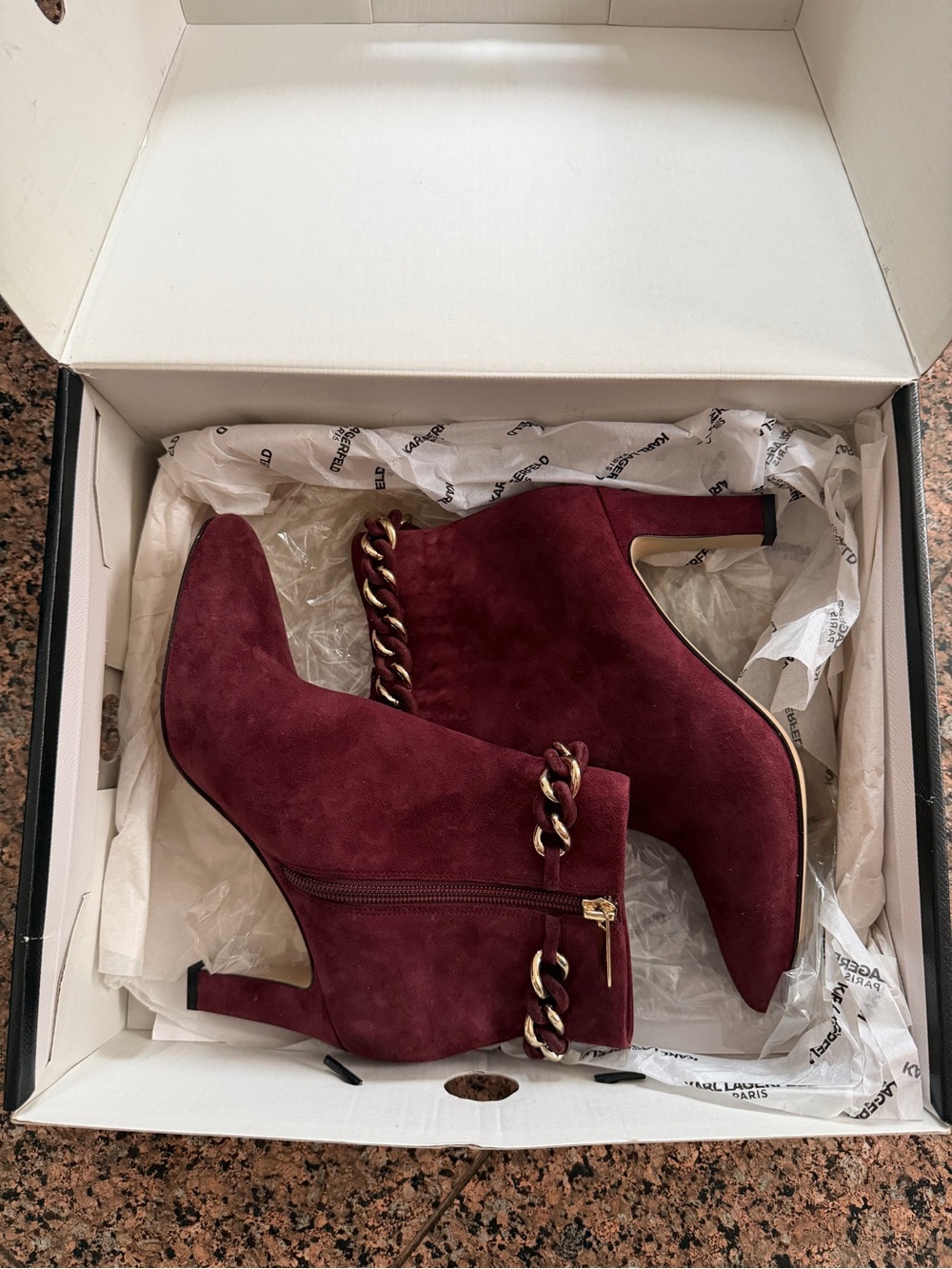 Karl Lagerfeld Maggie Merlot Suede Booties Size 6